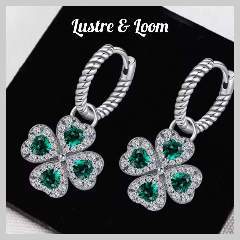 Silver and Green Clover Earrings - Picture 3 of 5